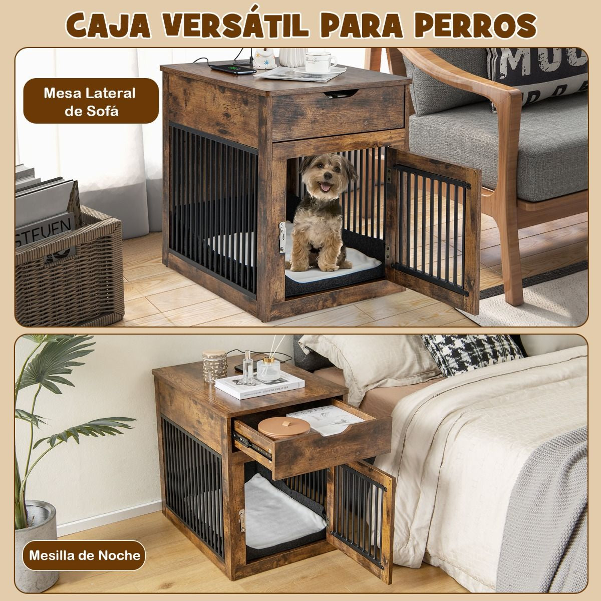 Jaula para Perros con Mesa Auxiliar y Carga Inalámbrica - imagen 8