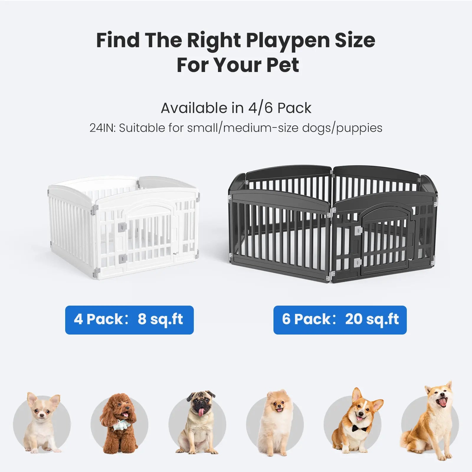 Valla/Parque Portátil para Perros Blanco 4-Panel 24" 2 - imagen 7