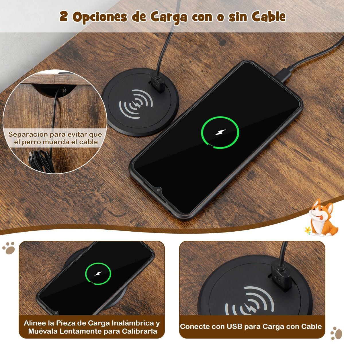 Jaula para Perros con Mesa Auxiliar y Carga Inalámbrica - imagen 6