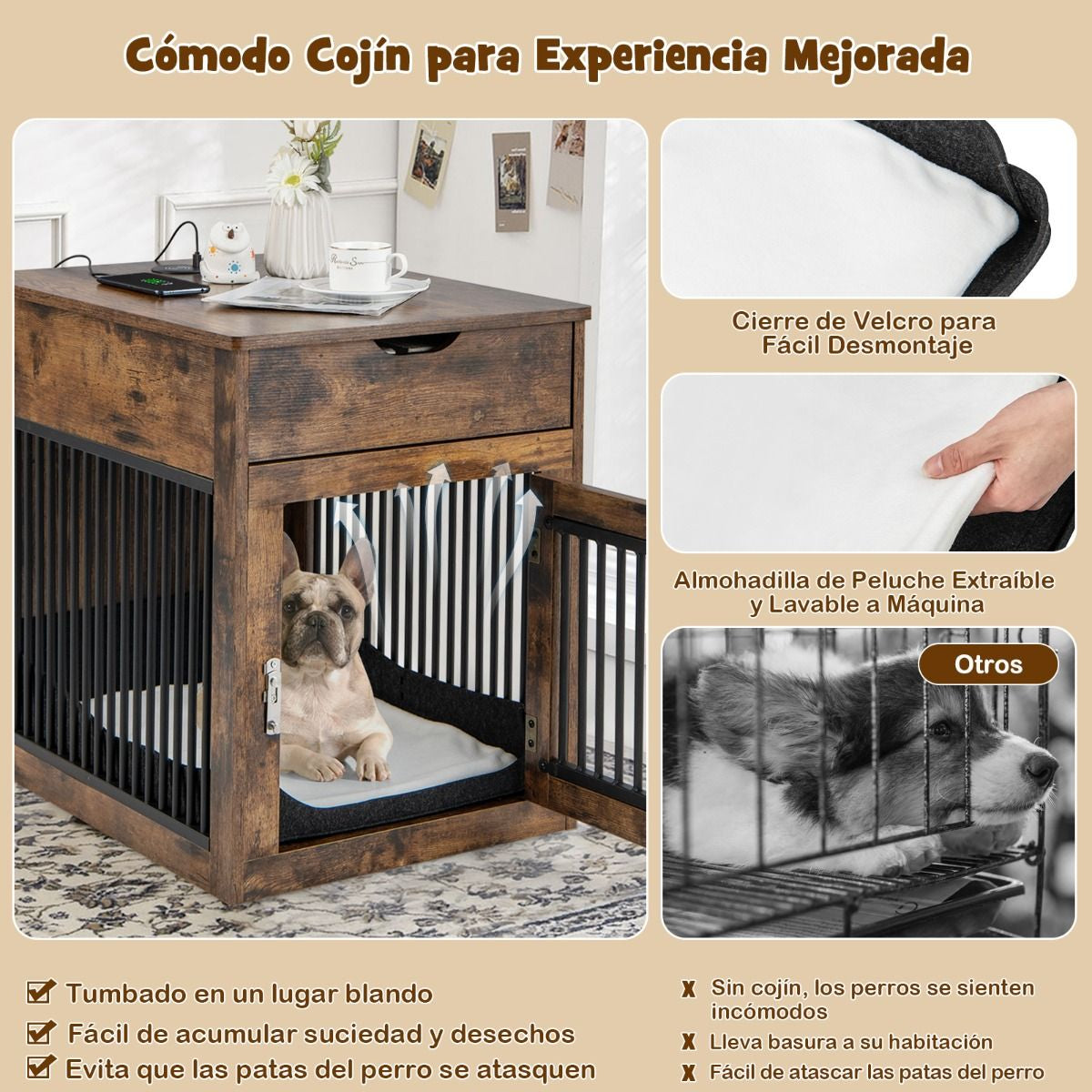 Jaula para Perros con Mesa Auxiliar y Carga Inalámbrica - imagen 5