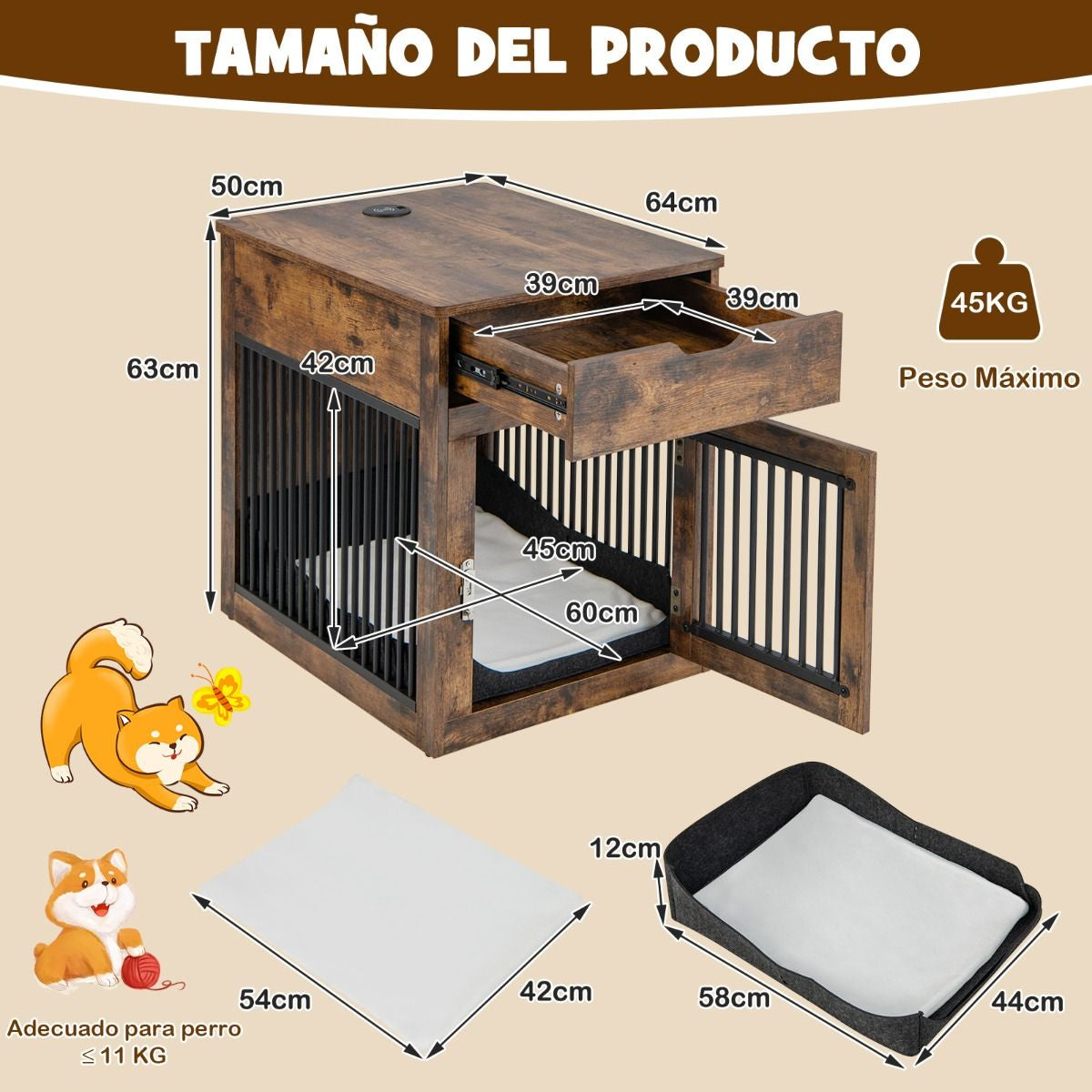 Jaula para Perros con Mesa Auxiliar y Carga Inalámbrica - imagen 3
